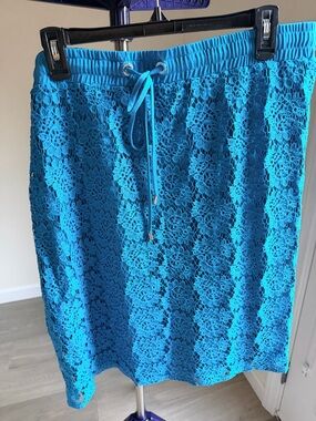 Calvin Klein Turquoise Crochet Lace Pencil Skirt XL